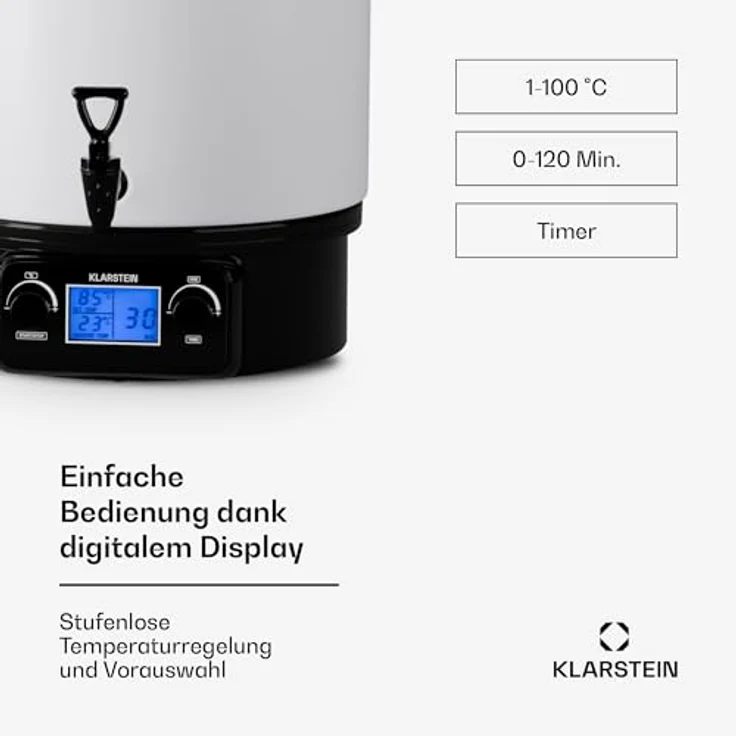 Klarstein Biggie Digital Einkochtopf, 27L Edelstahl, 1800W, Heizgetränkespender mit Digitaldisplay und Zapfhahn – Bild 5