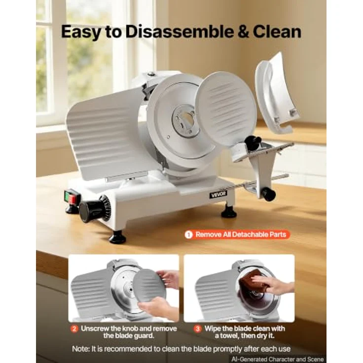 VEVOR Fleischschneidemaschine SY-220JA, 300 W, elektrischer Allesschneider mit 0-12 mm Schnittdicke, 300-450 U/min, Edelstahl-Schale und Messerschärfer – Bild 6