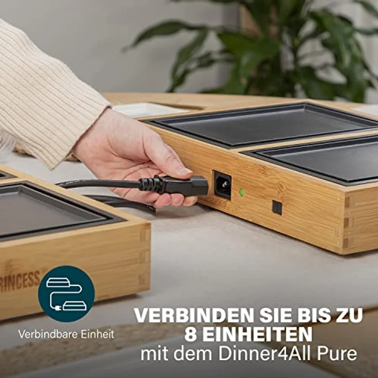 Princess 104040 Dinner4All Pure Tischgrill mit Bambusgehäuse, für bis zu 4 Personen, 4 Grill- und 4 Servierplatten, 4 x 210W, 2m Kabellänge, FSC-zertifiziert – Bild 8