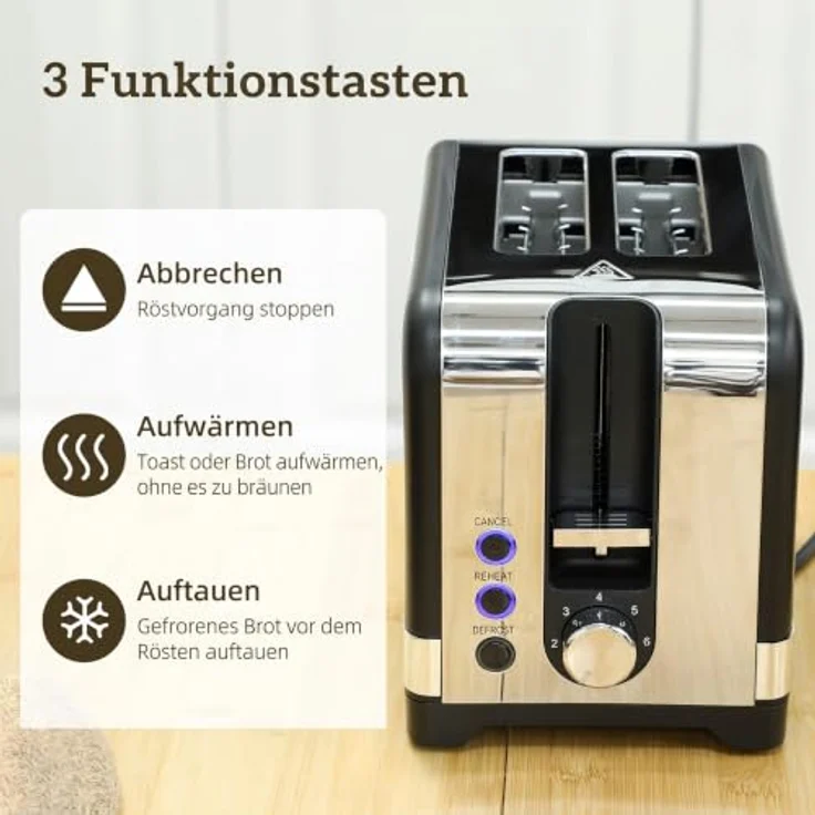 HOMCOM Wasserkocher- und Toaster-Set, 2200 W, 1,7 l mit Thermostat, Schwarz, Anti-Rutsch-Füßen und herausnehmbarer Krümelschublade – Bild 6