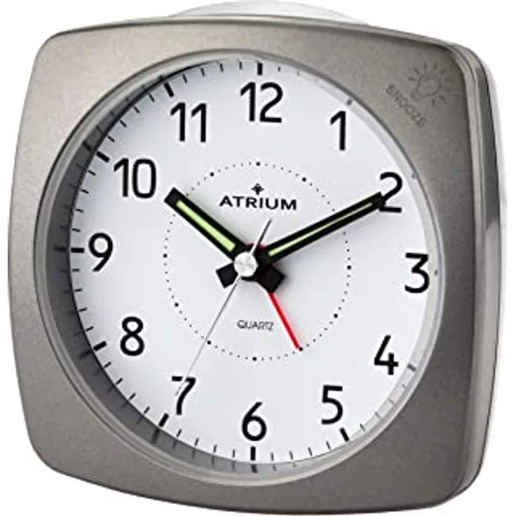 Atrium A251-4 Analog Quarz Wecker, geräuschlos mit Snooze-Funktion, Licht und anthrazitgrauem Gehäuse