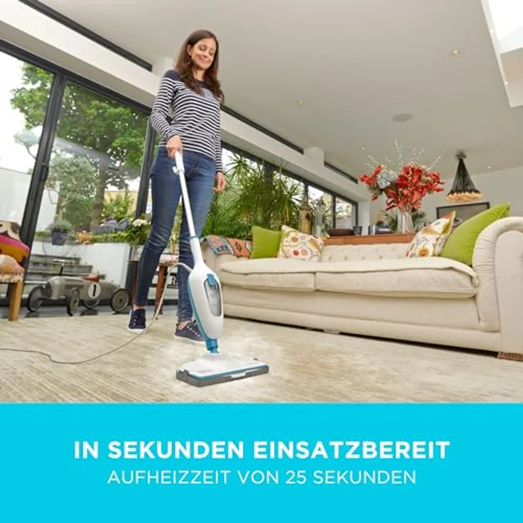 Black + Decker FSMH13E10-QS 10-in-1 Dampfbesen Steam Mop Deluxe (1300W, Dampfreiniger für hygienische Sauberkeit, großes Zubehörset + herausnehmbares Handdampfgerät, einfache Bedienbarkeit) – Bild 3