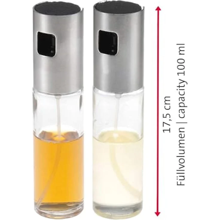 Westmark Essig- und Ölsprüher Set, Mit Pumpsprühkopf, Füllvolumen je 100 ml, Glas-Rostfreier Edelstahl, Silber-Transparent, 24362260 – Bild 4