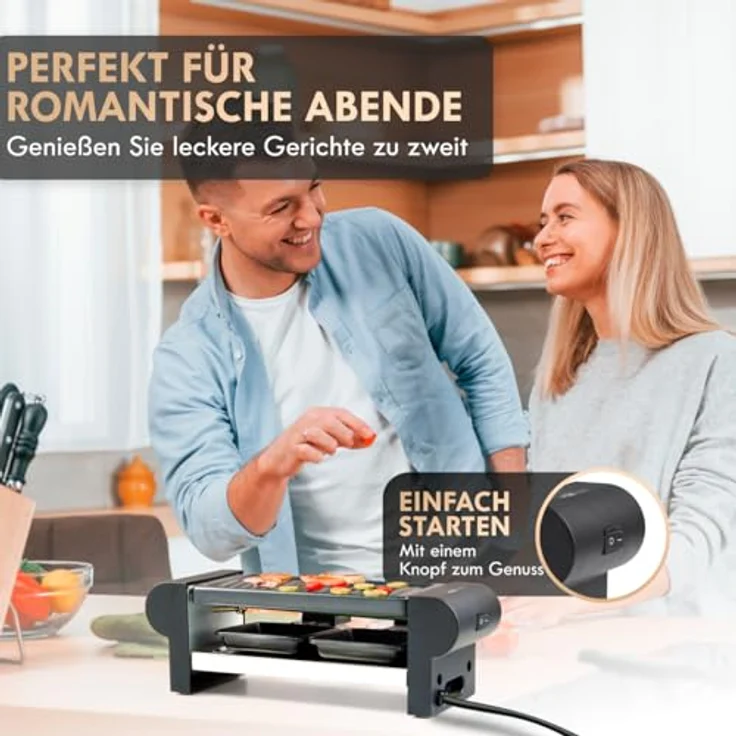 Clatronic RG 3592 2-Personen-Raclette-Grill zum Grillen und Überbacken, Cool-Touch-Gehäuse, 2 Pfännchen, antihaftbeschichtet, schwarz – Bild 3