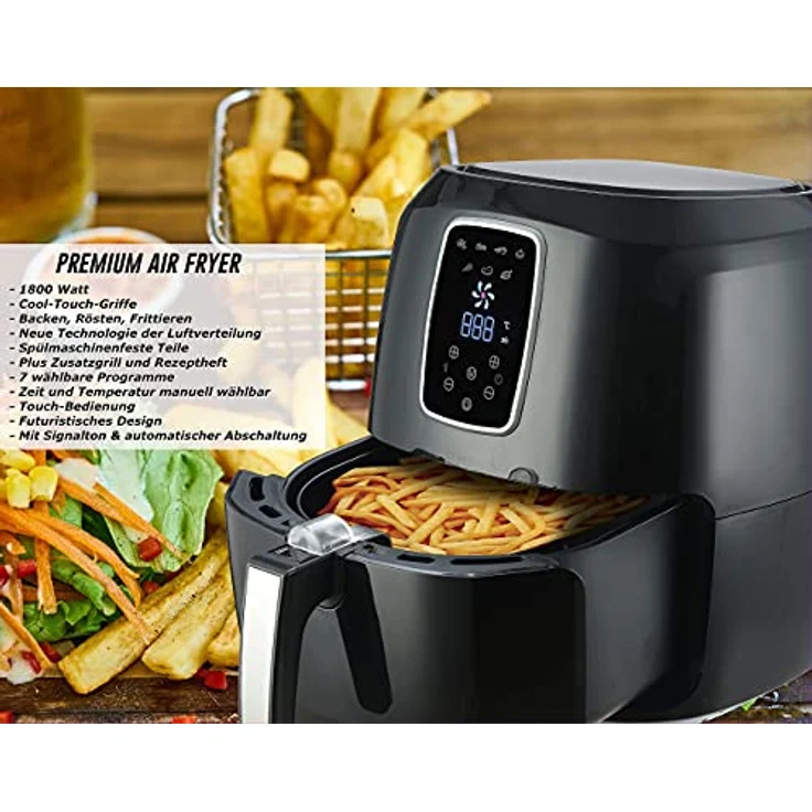 LMG Germany GLA616A Heißluftfritteuse, 1800 W, 5,2 L, leise, Touch, eckig, 7 Programme, A+ – Bild 7