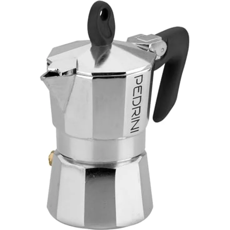 Pedrini Espressokocher Aluminium poliert mit schwarzem Griff für 2 Tassen