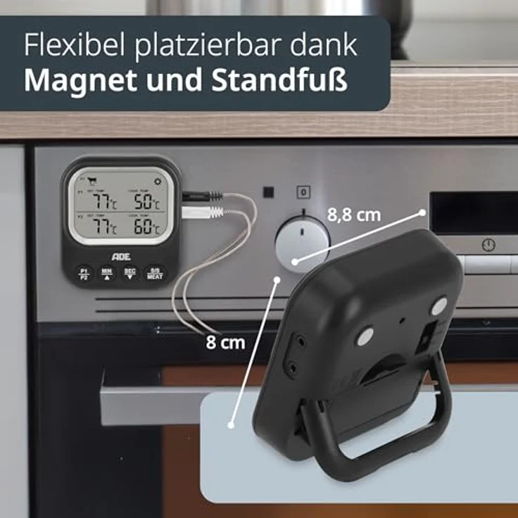 ADE Bratenthermometer, digitales Fleischthermometer mit 2 Messfühlern, bis 250 °C, inkl. Batterien und Schutzkappen – Bild 6