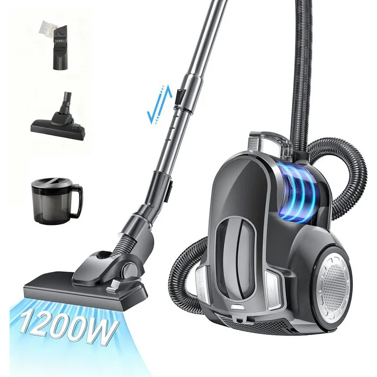 ibettertec Bodenstaubsauger, beutellos, 1200 W, starke Saugleistung, leise, 2,5L Staubbehälter, ideal für Hartböden und Teppiche