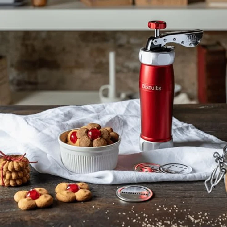 Marcato Biscuits, 2 unterschiedliche Plätzchengröße auswählbar, Aluminiumlegierung, inkl. 20 Matrizen, rot, silber – Bild 3