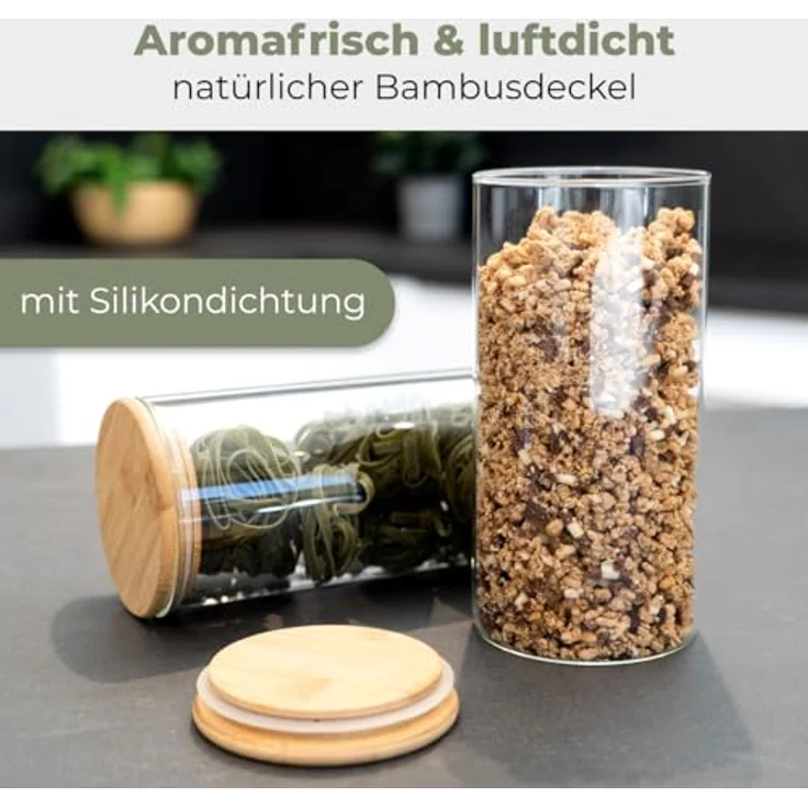 Classbach® Vorratsdosen mit Deckel, 6er Set luftdicht mit Aufklebern und Stift, BPA-frei, 3x 600ml und 3x 1000ml, Küche Bad Organizer, C-VD 4029 – Bild 2