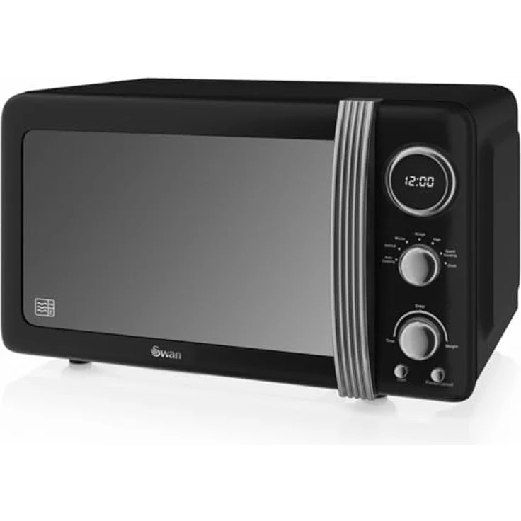 Swan SM22030LBNEU Retro Mikrowelle 20L, 800 Watt, 5 Leistungsstufen, Auftaufunktion, Timer, schwarz – Bild 1
