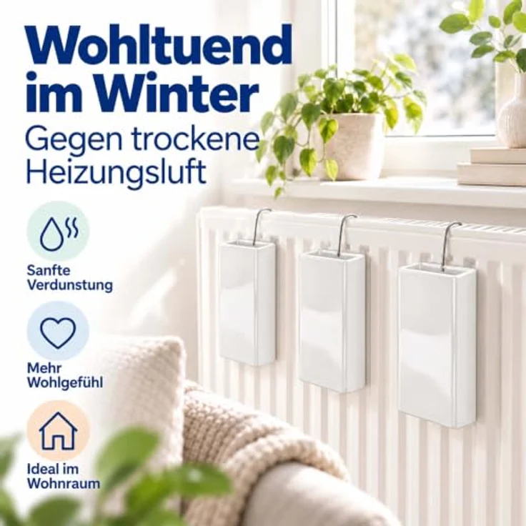 Relaxdays Luftbefeuchter Heizung, 4er Set, passiver Wasserverdunster aus Keramik in Weiß mit Metallhaken und 400 ml Fassungsvermögen – Bild 3