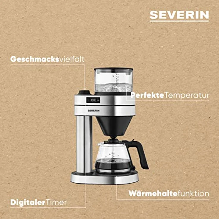 SEVERIN KA 5760 Filterkaffeemaschine Caprice?, 1450, 1 Liter, Edelstahl-gebürstet-schwarz-matt – Bild 4