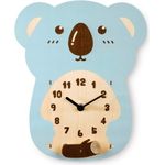 Hama Kinderwanduhr Koala Holz Wanduhr Mint (Geräuscharmes Quarzwerk, Kinderdesign, Pendel)