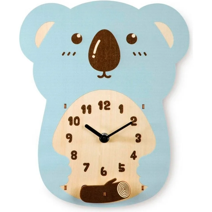 Hama Kinderwanduhr Koala Holz Wanduhr Mint (Geräuscharmes Quarzwerk, Kinderdesign, Pendel) – Bild 1