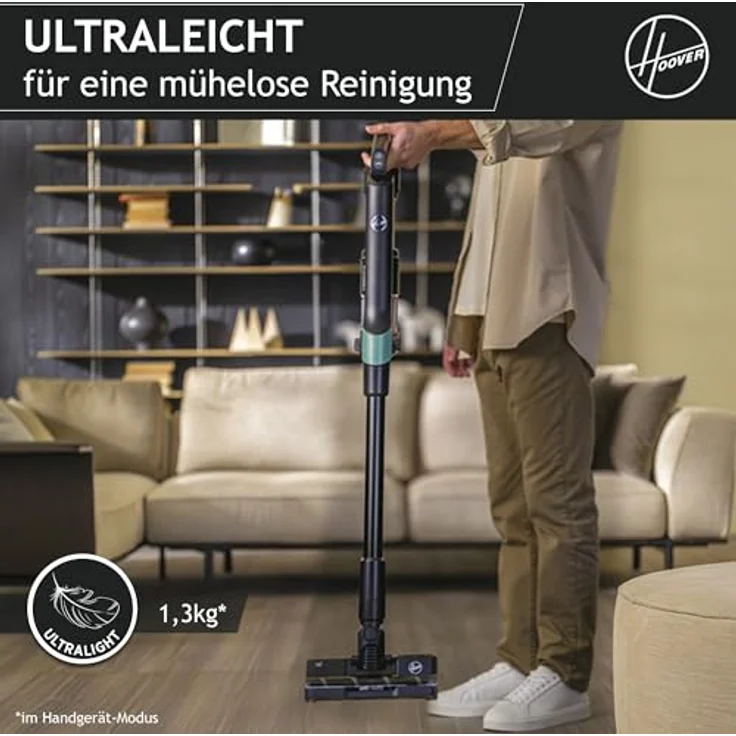 Hoover HF210P1 011 Akku Staubsauger für Tierhaare, LED & Hartbodendüse, 2in1 Pet Staubsauger kabellos mit Verdichtungs-Funktion, 500 POWERTIME in Blau – Bild 2