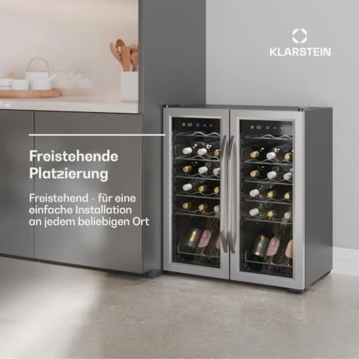 Klarstein Vinamour Weinkühlschrank 36 Flaschen – 2 Zonen, Touch-Steuerung, LED, Edelstahl-Doppeltür, UV-Schutz, freistehend – Bild 3