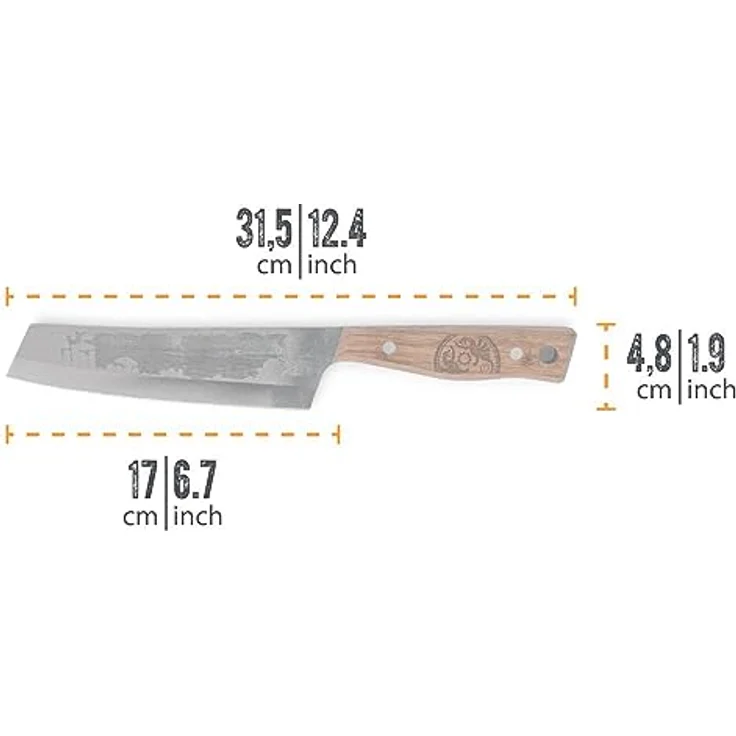 Petromax Kochmesser - handgefertigt in Solingen - Messer aus rostfreiem Stahl mit Oxidschicht - Küchenmesser mit Holzgriff - 17 cm Klingenlänge - 3 mm Stärke – Bild 2