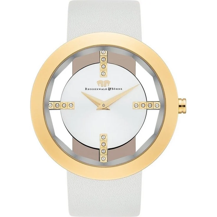 Rhodenwald & Söhne Quarzuhr Lucrezia creme-weiß, aus Edelstahl, mit Swarovski®-verzierten Strich-Indices und Sunray-Effekt – Bild 1