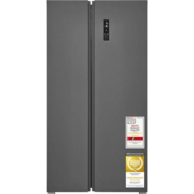 Exquisit SBS546-040D, Side-by-Side Kühlschrank mit Gefrierteil, 442 Liter, 10 Ablagen, No-Frost, LED-Anzeige, 91 cm Breite, anthrazit – Bild 2