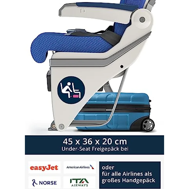 suitline Kleiner Koffer 45x36x20 cm, Easyjet Freigepäck Underseat Handgepäck, Bordgepäck Trolley 30 Liter, leicht, ABS Hartschale, Cyanblau – Bild 2