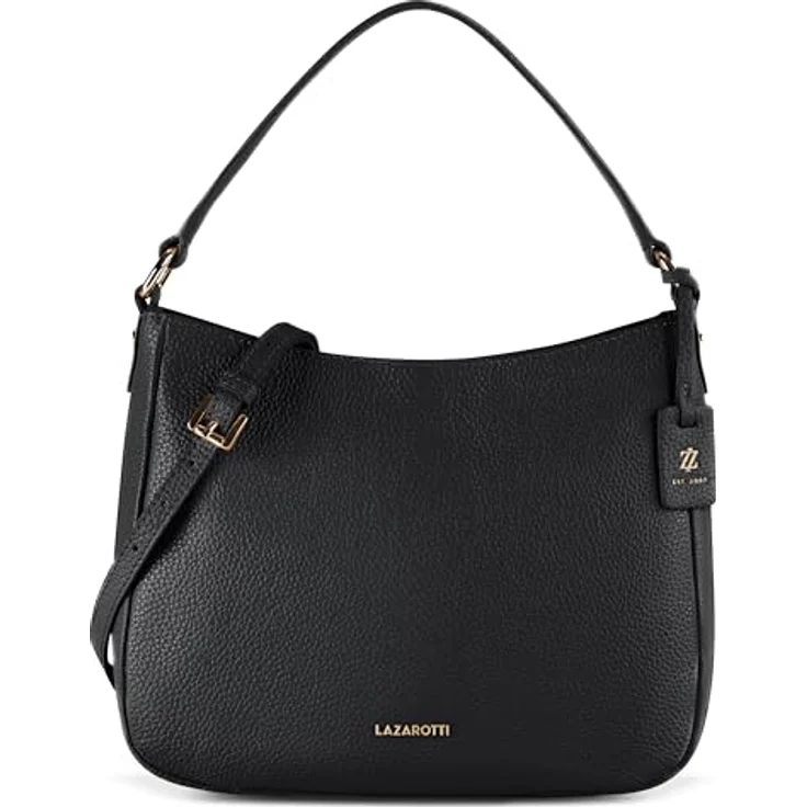 Lazarotti Bologna Leather Hobo Schultertasche, 27 cm, 100% Leder, schwarz – Bild 1