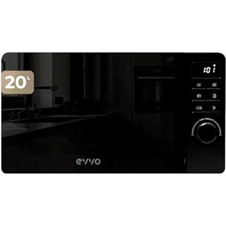 EVVO Mikrowelle M20, 20 Liter mit Grillfunktion und digitalem Touch-Display, schwarz