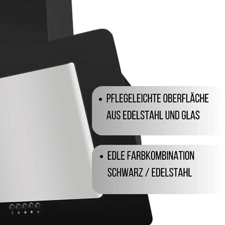 YUNA Dunstabzugshaube NAVA, Kopffreihaube mit 60 cm Breite, Edelstahl + Glas, schwarz, 3 Leistungsstufen, 594 m³/h Abluft, LED-Beleuchtung – Bild 3