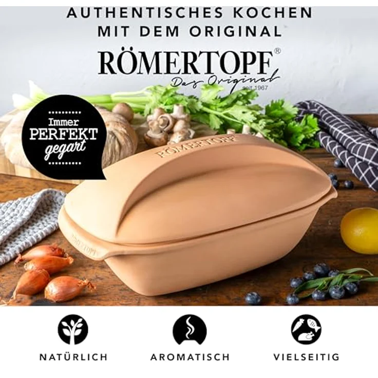 RÖMERTOPF CULINARIO Bräter, 3 Liter, antihaft Keramik, Terrakotta, für Braten und Schmoren – Bild 2