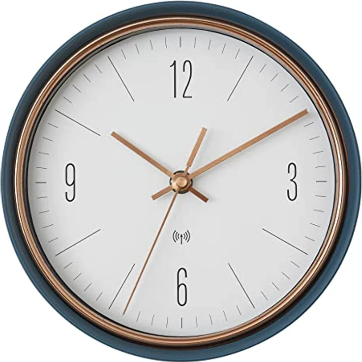 TFA Dostmann Wanduhr analog, 60.3547.20, Funkuhr, aus Metallrahmen mit kupferfarbenen Zeiger, Design, Petrol, 223 x 70 x 223 mm – Bild 4