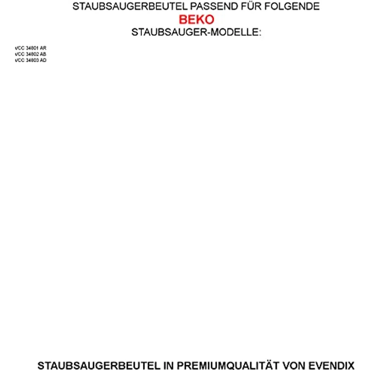 Beko EVendix Staubsaugerbeutel, 10 Microvlies Beutel + 1 Mikro-Filter, mehrlagige Filtration für VCC 34801 AR – Bild 4
