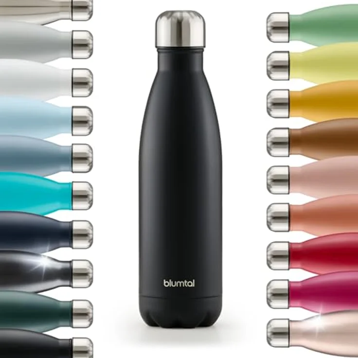 Blumtal® Trinkflasche Edelstahl Charles - 350 ml Thermosflasche, BPA-frei, doppelwandig isoliert, auslaufsicher, schwarz – Bild 1