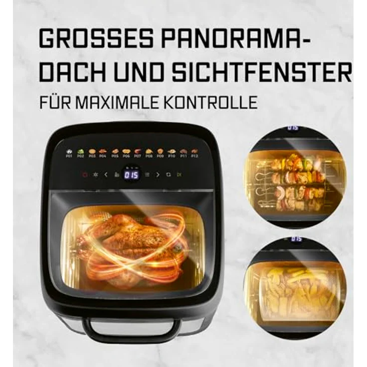 GOURMETmaxx Heißluftfritteuse Heißluftofen 1800 W, 12 Programme, 12,5 l, Panoramadach & Frontfenster, Fettauffangschale – Bild 5
