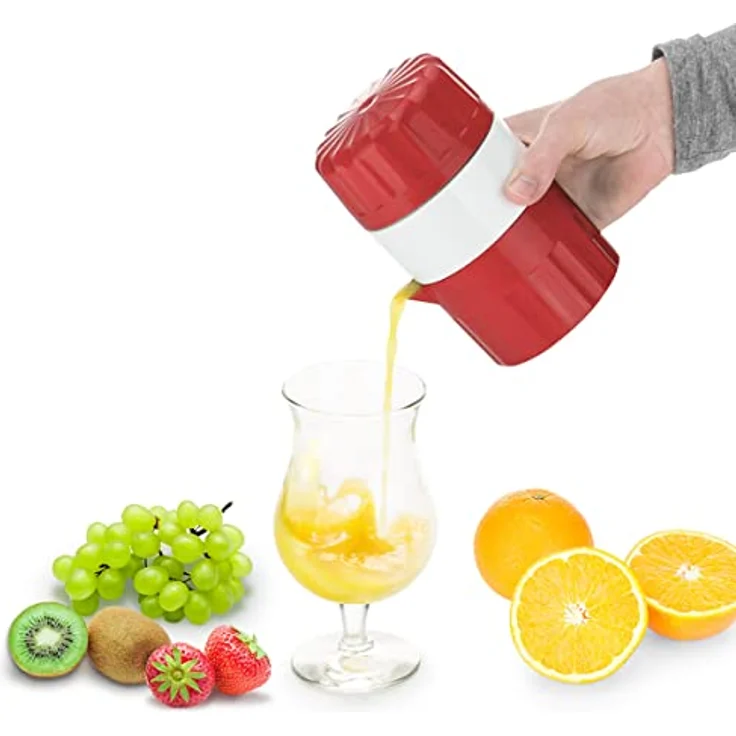 Börner Saftpresse (Rot) • Zitruspresse für frische Obst-/Gemüsesäfte • Entsafter mit Saftbehälter • Orangenpresse manuell • Fruchtpresse – Bild 3