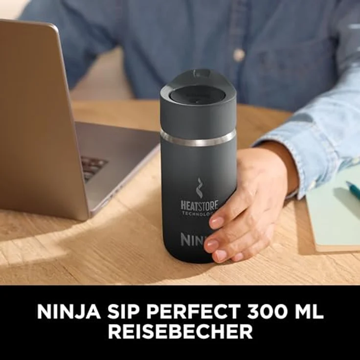 Ninja 300 ml Sip Perfect Trinkflasche für Heißgetränke, BPA-frei, spülmaschinenfest, langlebig, Schwarz, DW1203EUUKBK – Bild 2