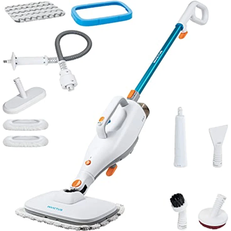 Genius Invictus Dampfreiniger Set 15-TLG, entfernt 99,9% aller Bakterien und Viren, 5m Kabellänge, für Hartböden, Fliesen, Teppiche, inklusive 2 Dampfstufen und Zubehör-Set – Bild 1
