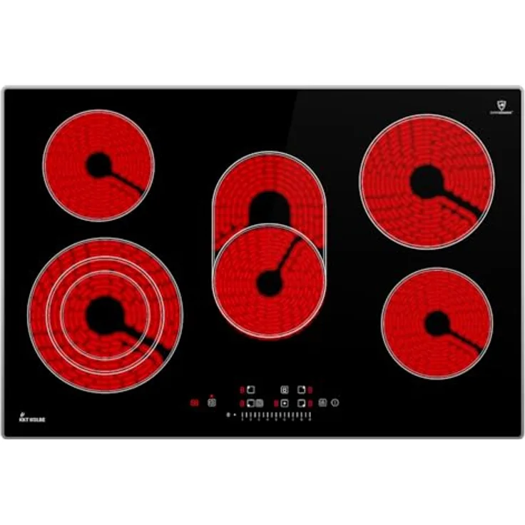 KKT KOLBE CH7705AL, Glaskeramik Kochfeld 80 cm, Autark, 8,7 kW, 5 Zonen, 9 Stufen, Bräterzone, Dreifachzone, Slim-Designrahmen, Timer