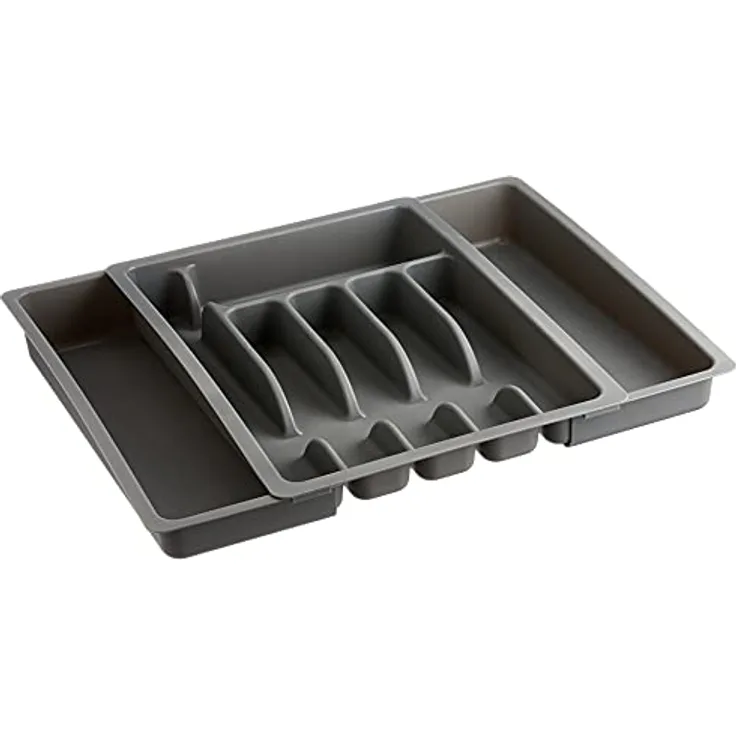 Kesper 30087 Besteckkasten ausziehbar, Kunststoff, Maße: 29-50 cm x 38 x 6.5 cm, grau