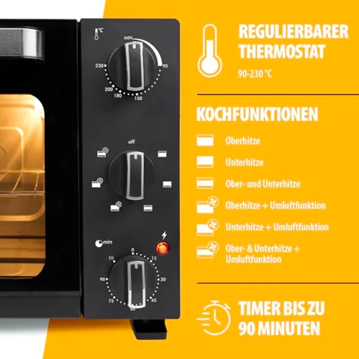 Tristar OV-3627, Minibackofen 27 l, 1500 W, schwarz, mit Konvektionsfunktion und Zubehör – Bild 5