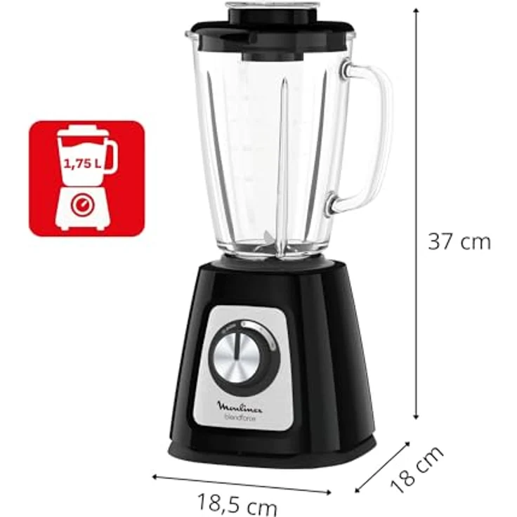 Moulinex LM430810 Blendforce Standmixer Glas 800 W Elektrisches Mixer Smoothie Eis, Crushed Obst, Gemüse, Schwarz – Bild 3