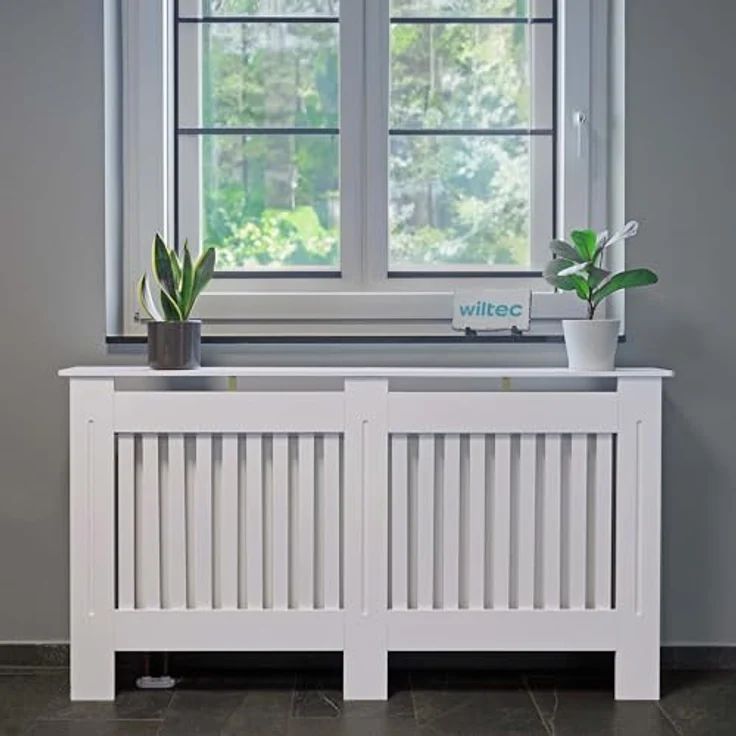 Toboli Heizkörperverkleidung Weiß, 172x19x82cm MDF Heizkörperabdeckung mit Lamellenoptik und kindersicherem Design – Bild 2