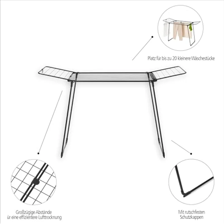 Brabantia HangOn Wäscheständer, 18 Meter Trockenlänge, mattschwarz, platzsparend und stabil mit Hängeflügel – Bild 3