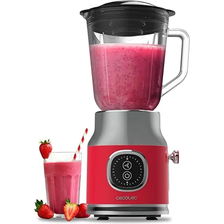Cecotec RetroTwist, Tischplatten-Mixer mit 800 W, 1 l Glasbehälter und Pulsfunktion, Rot