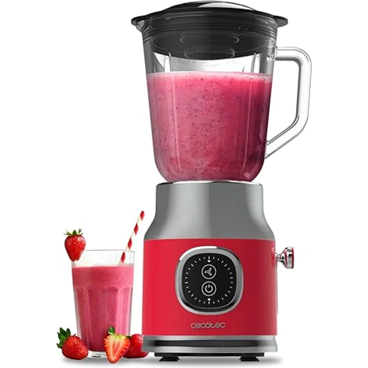 Cecotec RetroTwist, Tischplatten-Mixer mit 800 W, 1 l Glasbehälter und Pulsfunktion, Rot – Bild 1