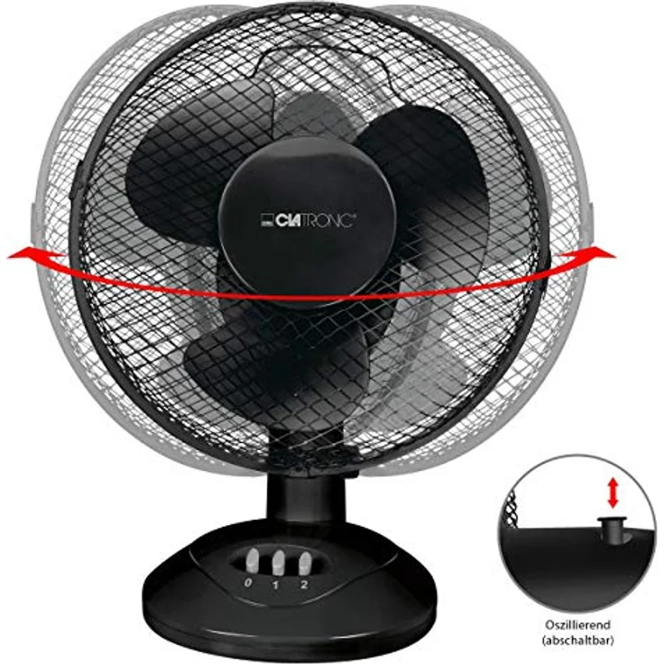 Clatronic VL 3601 Tischventilator, 23 cm Durchmesser, oszillierend, Neigungswinkel verstellbar, 2 Geschwindigkeitsstufen – Bild 4