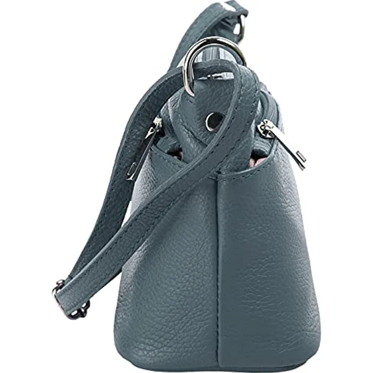 Cluty Umhängetasche aus echtem Rindleder, Made in Italy, 15 cm hoch, 27 cm breit, mit 4 Reißverschlussfächern und verstellbarem Schultergurt, klassisches Design – Bild 5