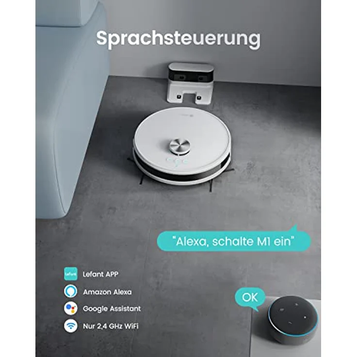 LEFANT M1 Saugroboter, 4000Pa Saugroboter mit Wischfunktion (Laser Navigation, Mehrstufiges Mapping, No-Go-Zonen, Alexa App Steuerung) Staubsauger Roboter für Tierhaare und Hartböden - Preisvergleich – Bild 5