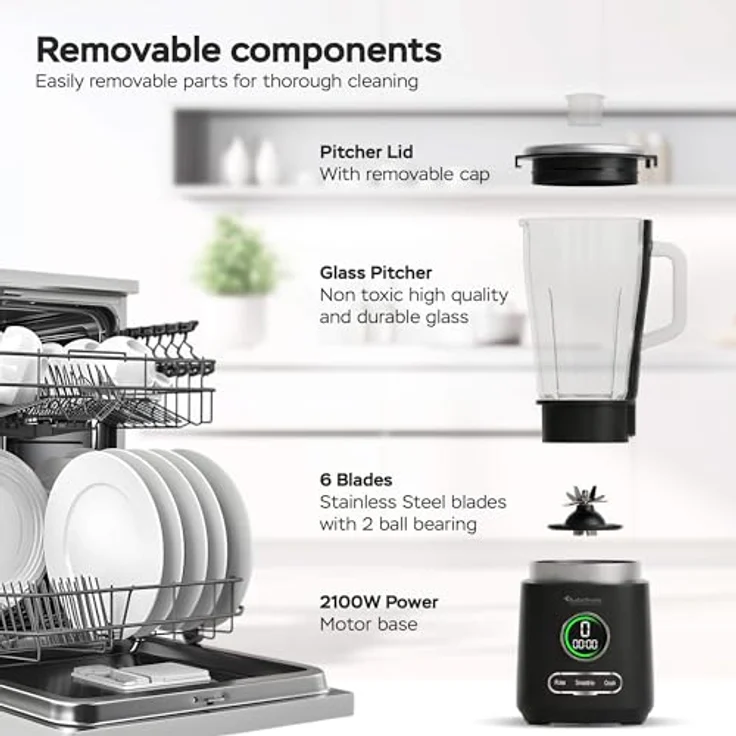 TurboTronic BG7 Standmixer, 2100 Watt mit 25.000 RPM, 2,0 L Glasbehälter, Edelstahl, Ice Crush Funktion, BPA-frei – Bild 4