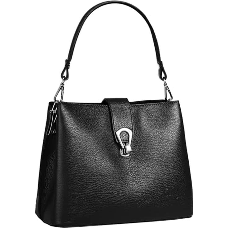Cluty Umhängetasche, echt Leder, Made in Italy, schwarz, 21 cm x 25 cm x 13 cm, abnehmbarer Schultergurt – Bild 3