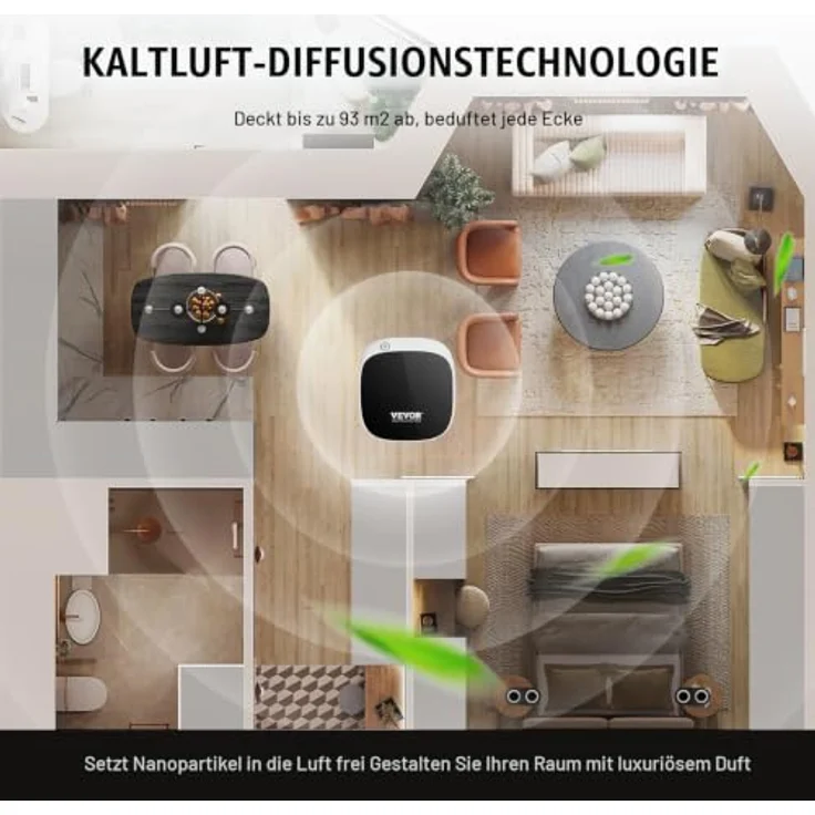 VEVOR Duft-Luftmaschine 100 ml, Bluetooth-Smart-Diffusor für ätherische Öle, wasserloser Kaltluftdiffusor für aromatische Raumluft bis 1000 m², leise Aromatherapie für Zuhause, Büro, Hotel, Spa – Bild 3